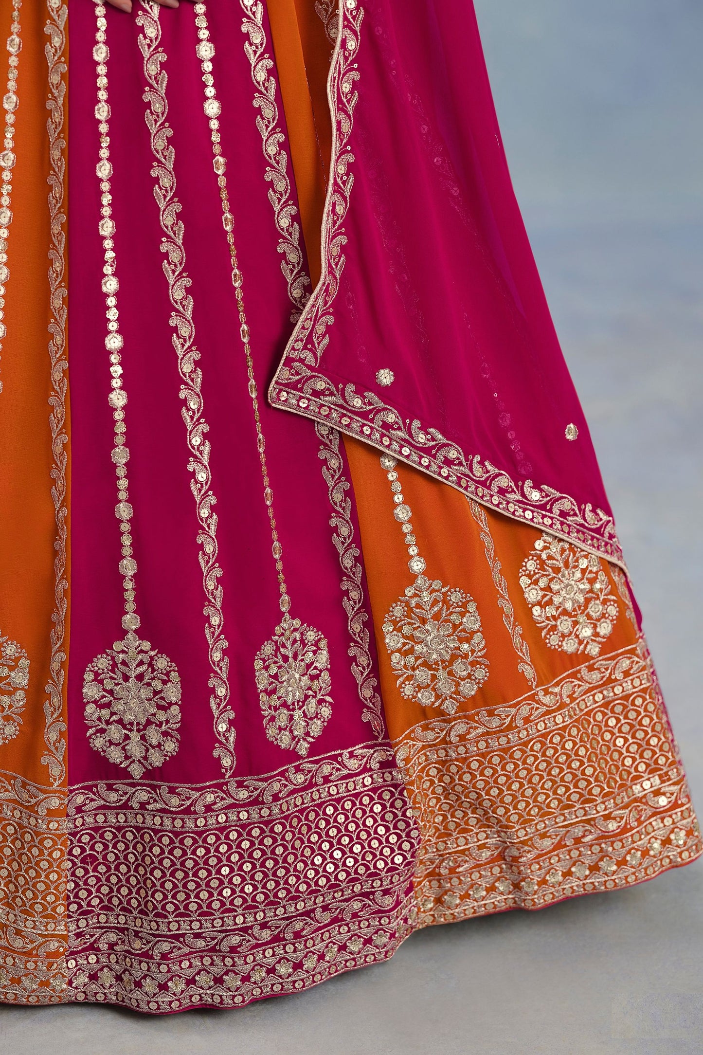 Pink & Orange Faux Georgette Embroidered Festival Designer Lehenga choli