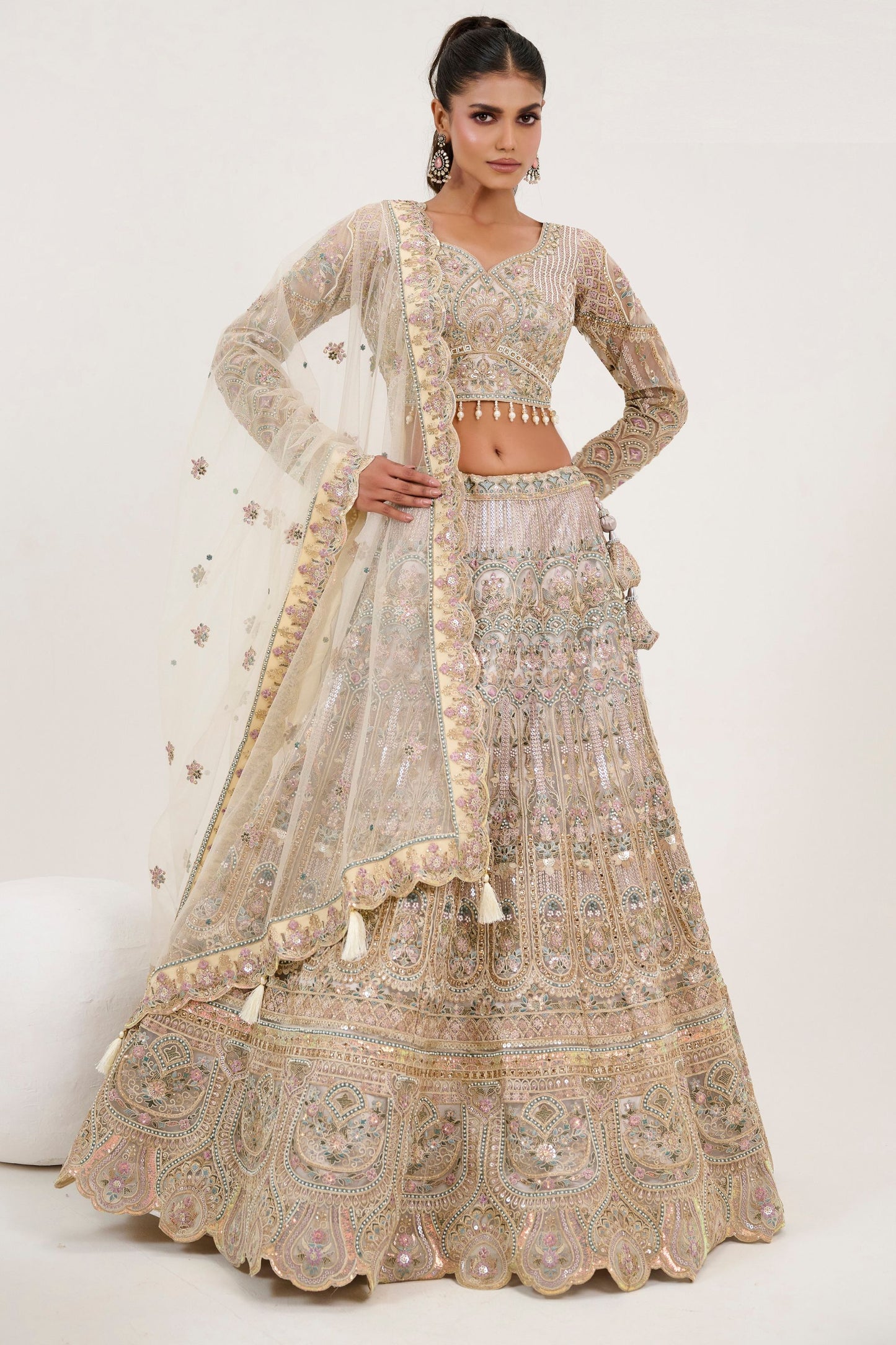 Golden Colored Bridesmaid Wear Heavy Net Lehenga Choli With Designer Blouse Piece And Dupatta - Marriott Fashion