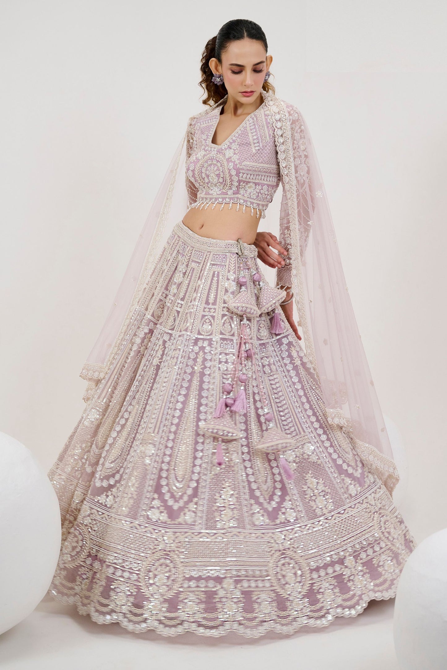 Wine Colored Heavy Net Lehenga Choli With Embroidery And Sequence Worked Dupatta - Marriott Fashion