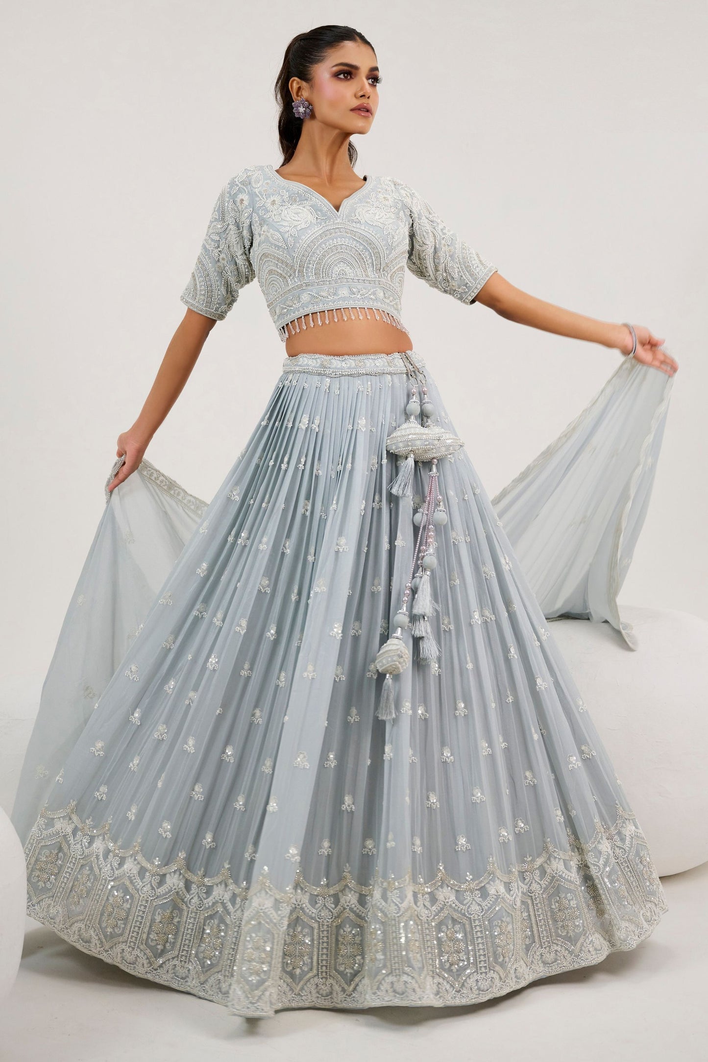 Wine Colored Heavy Net Lehenga Choli With Embroidery And Sequence Worked Dupatta - Marriott Fashion