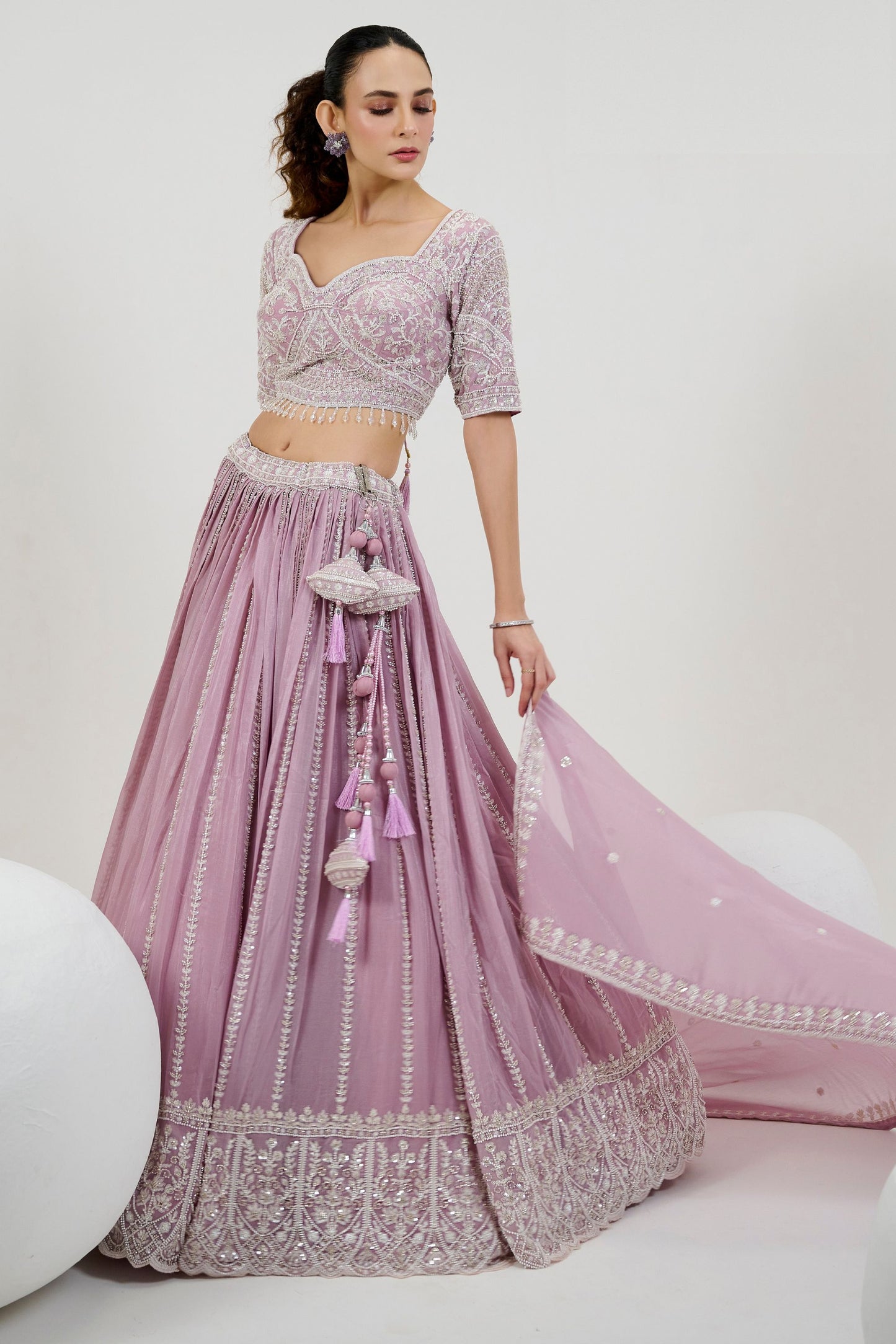 Wine Colored Heavy Net Lehenga Choli With Embroidery And Sequence Worked Dupatta - Marriott Fashion