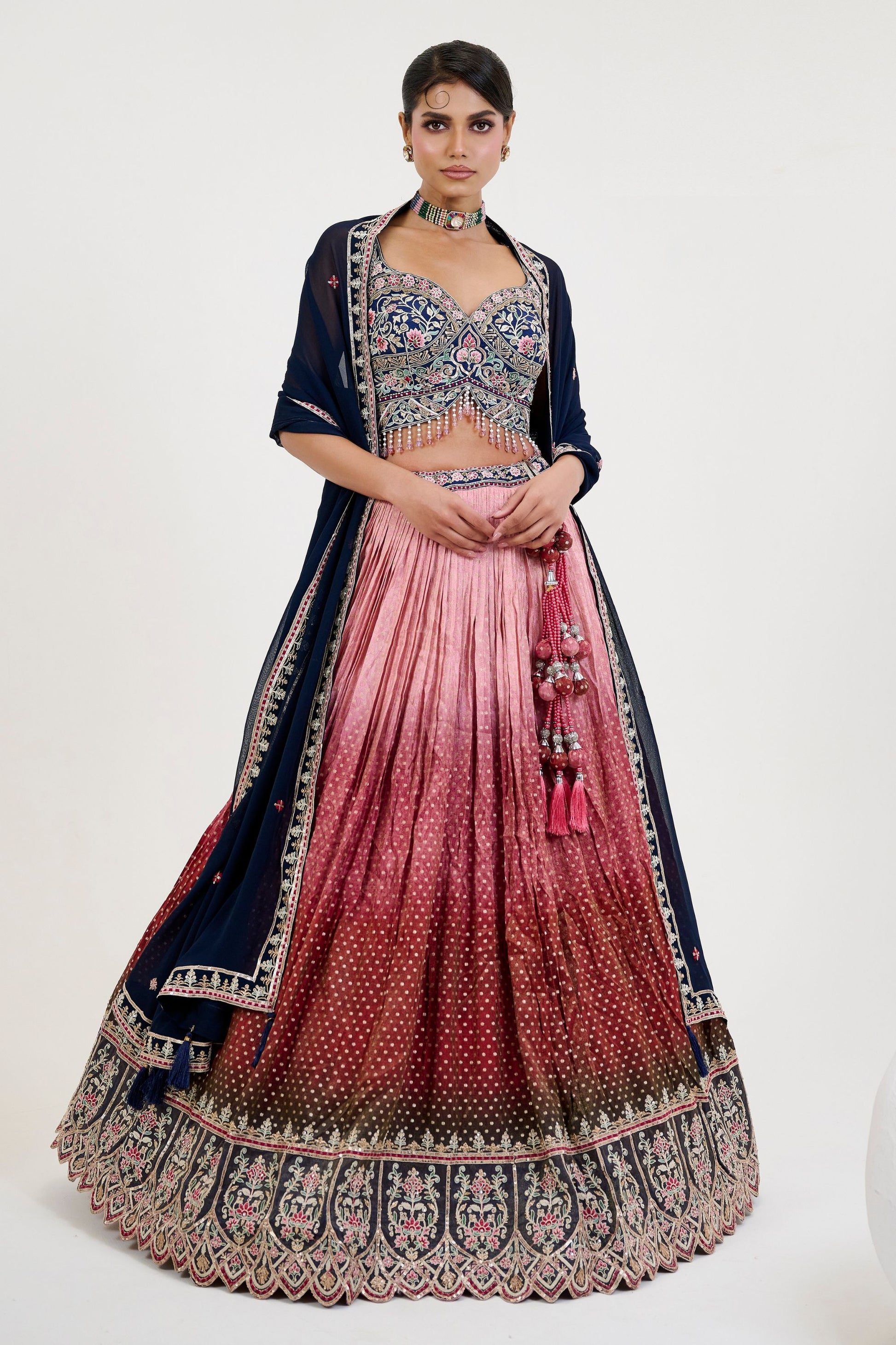 Designer Dark Red Colored Jacquard Lehenga Choli With Georgette Dupatta - Marriott Fashion