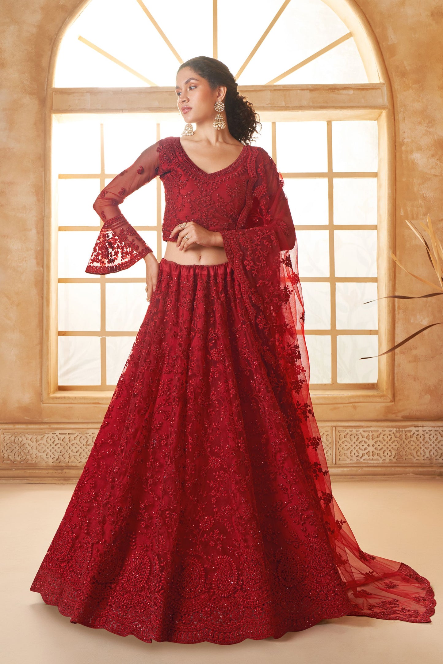 Pink Colored Heavy Net Lehenga Choli With Embroidery Worked Dupatta, Engagement Wear Lehenga Choli - Marriott Fashion