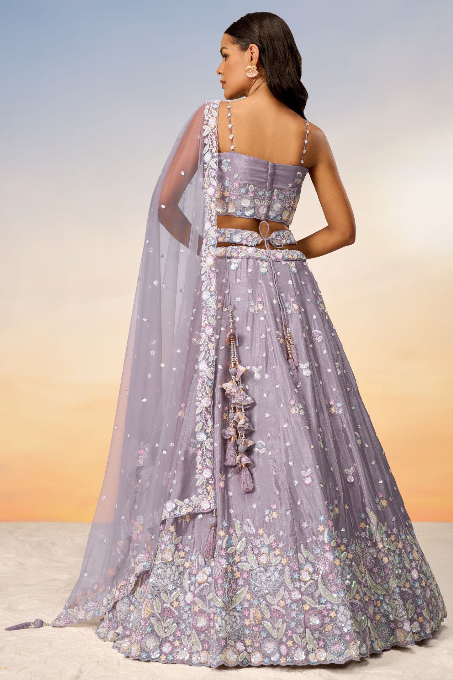 Purple Poly Chiffon Thread Worked Wedding &Engagement Wear Attractive Lehenga Choli