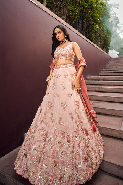 Rose Gold Viscose Rayon Sequence Worked Wedding & Engagement Wear Lehenga Choli