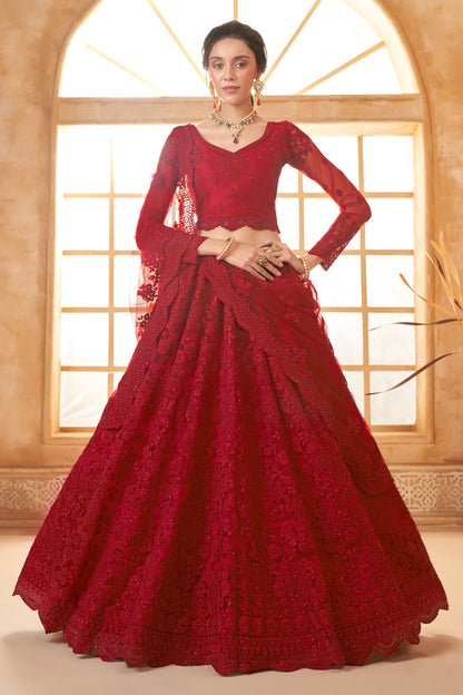 Peach Designer Heavy Net Lehenga Choli With Beautiful Embroidered Dupatta - Marriott Fashion