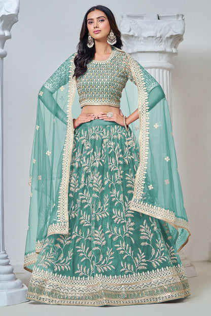 Beautiful Sea Green Heavy Net Thread Worked Wedding Function Wear Lehenga Choli