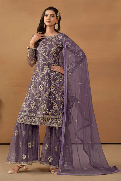 Purple Colored Beautiful salwar Suit In Heavy Net With Embroidery Worked Dupatta, Festival Wear salwar Kameez - Marriott Fashion