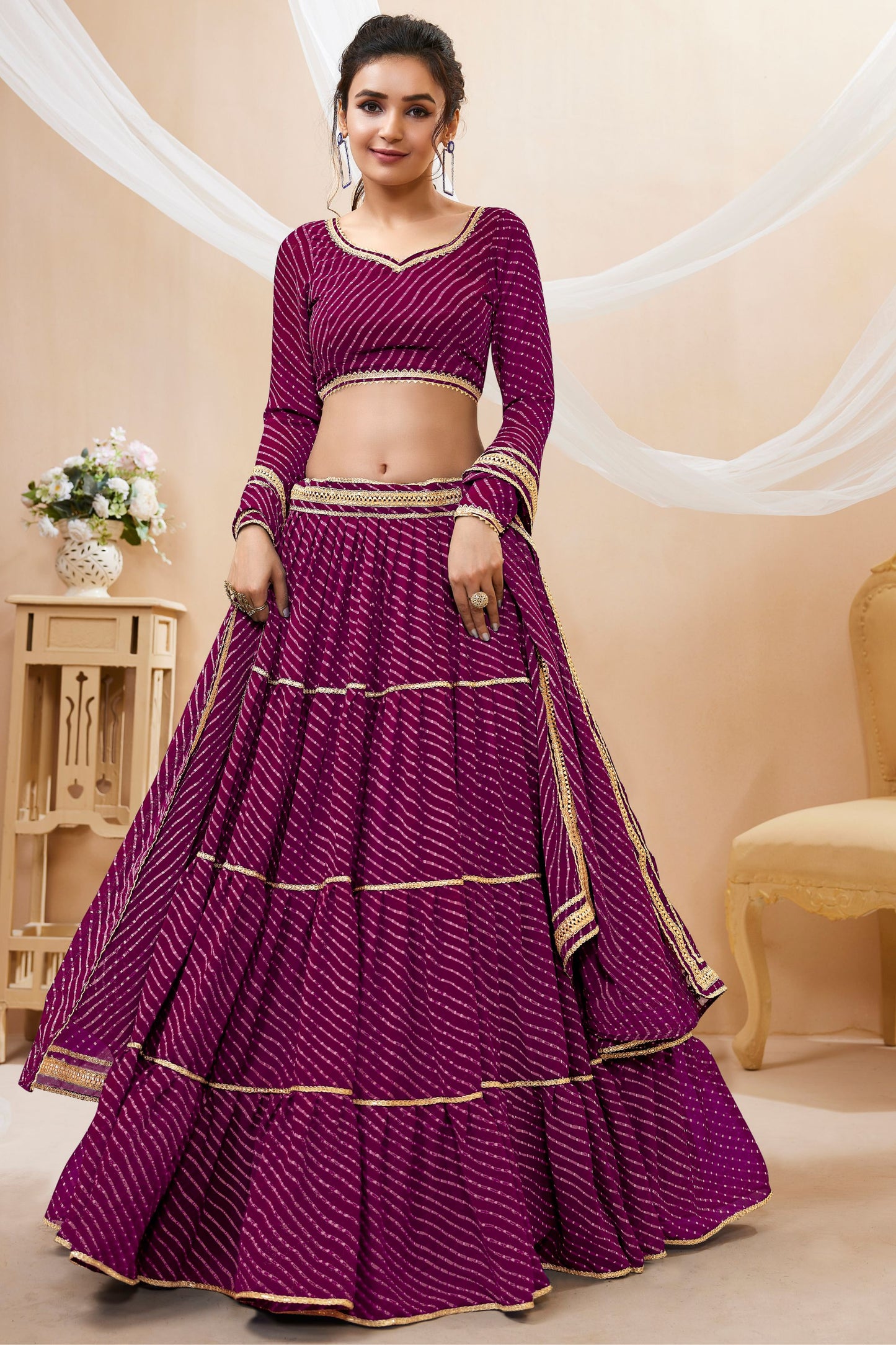 Most Beautiful Purple Colored Printed Lehenga In Georgette With Designer Dupatta, Floral Outfit Wear Trendy Lehenga Choli - Marriott Fashion