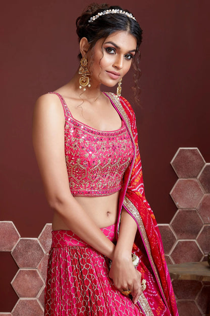 Pink Heavy Banglory Silk Printed Worked Engagement And Party Wear Fancy Lehenga Choli