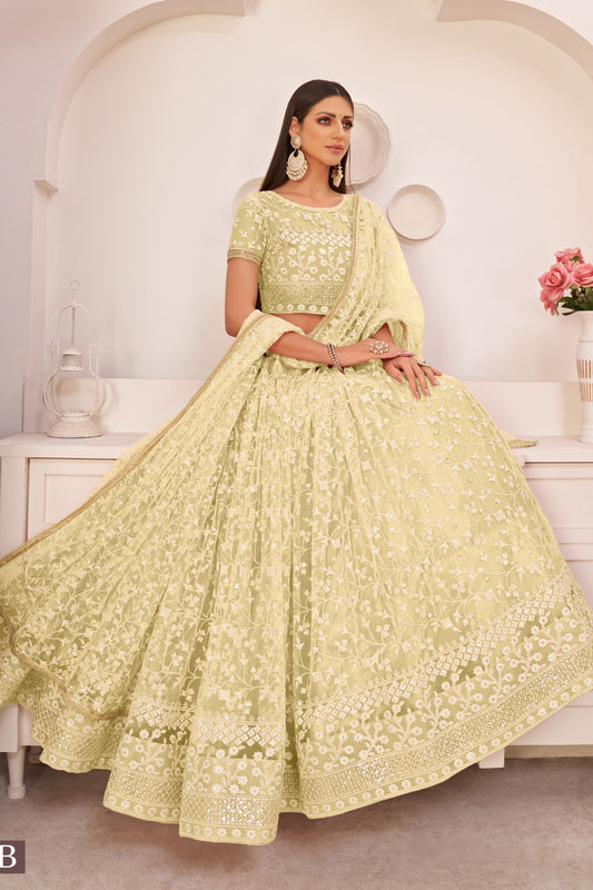 Lemon Yellow Butterfly Net Lehenga Choli With Can Can Canvas Lehenga For Indian Festival & Party Wear Lehenga Choli With Sequence Work - Marriott Fashion