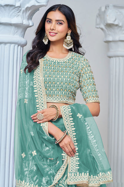 Beautiful Sea Green Heavy Net Thread Worked Wedding Function Wear Lehenga Choli