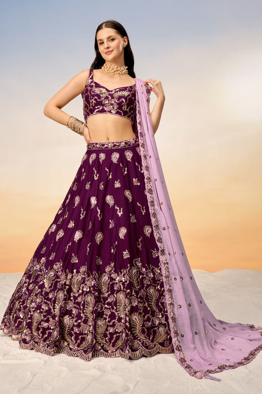 Burgundy Heavy Georgette Sequence Worked Wedding And function Wear Lehenga Choli