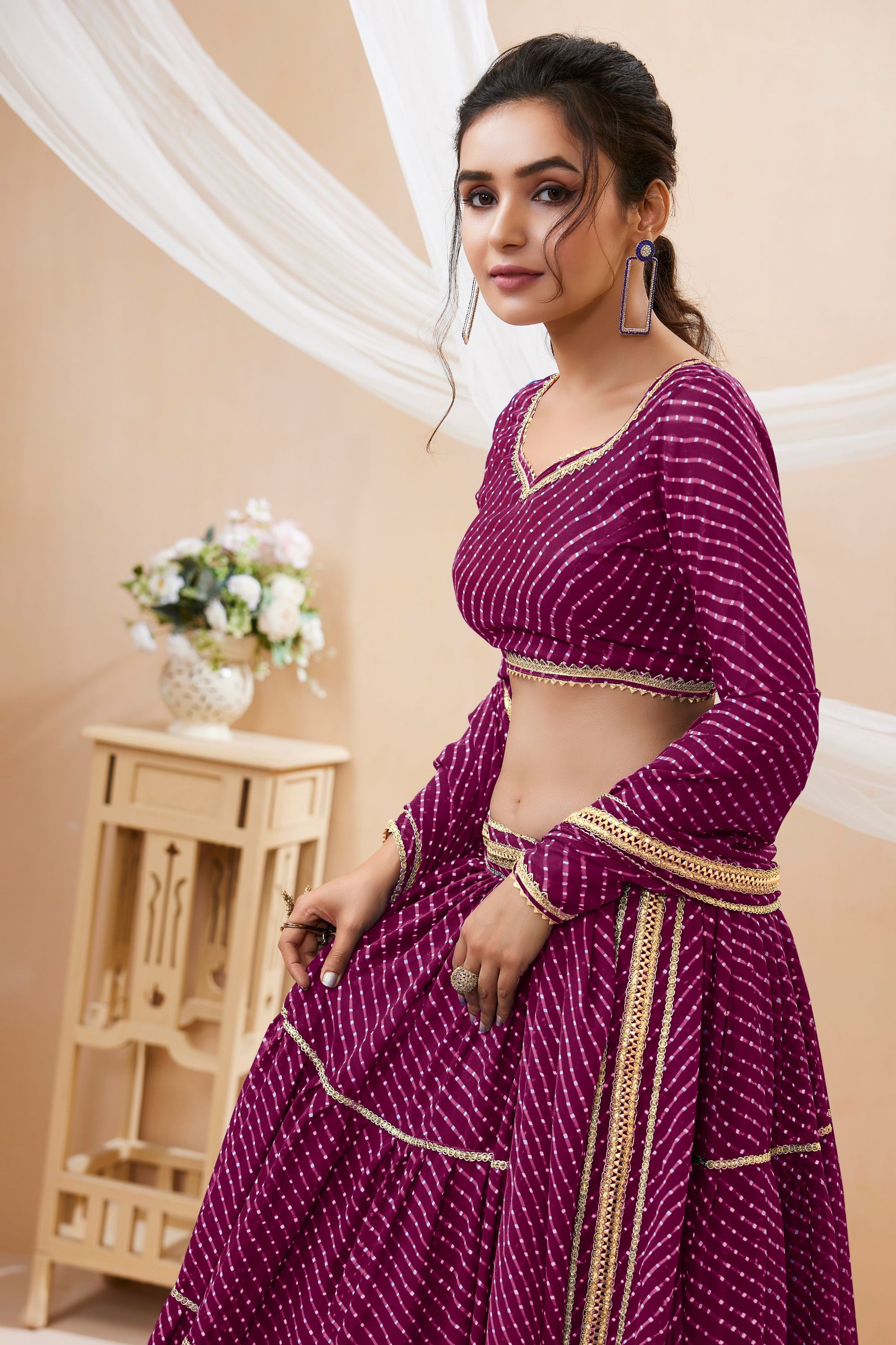 Most Beautiful Purple Colored Printed Lehenga In Georgette With Designer Dupatta, Floral Outfit Wear Trendy Lehenga Choli - Marriott Fashion