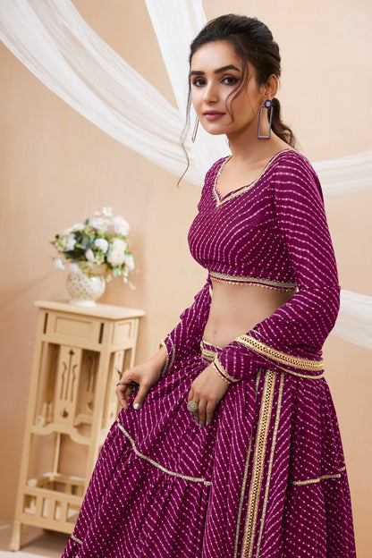 Most Beautiful Purple Colored Printed Lehenga In Georgette With Designer Dupatta, Floral Outfit Wear Trendy Lehenga Choli - Marriott Fashion