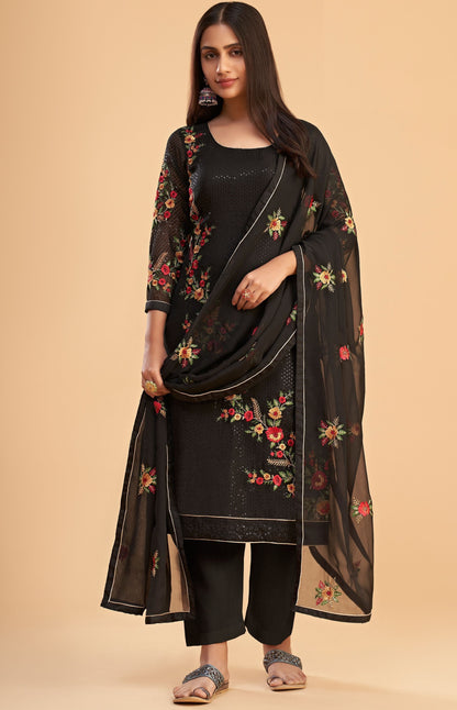 Black Heavy Georgette Multi Thread Worked Festival Wear Salwar Kameez