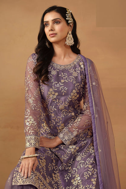 Purple Colored Beautiful salwar Suit In Heavy Net With Embroidery Worked Dupatta, Festival Wear salwar Kameez - Marriott Fashion