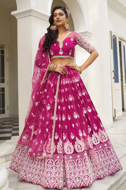 Dark Pink Colored Butterfly Net Lehenga Choli With Beautiful Dupatta , Floral Outfit Wear Lehenga Choli - Marriott Fashion