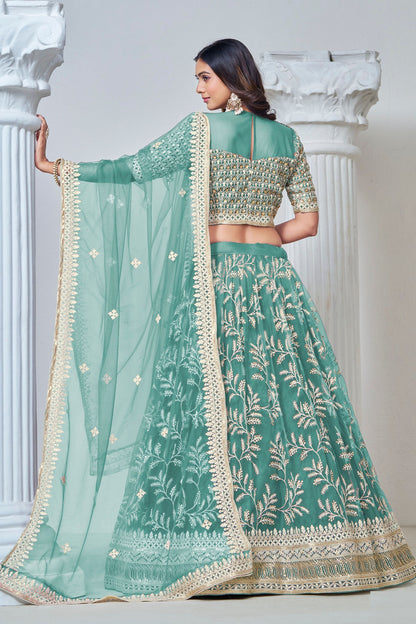 Beautiful Sea Green Heavy Net Thread Worked Wedding Function Wear Lehenga Choli