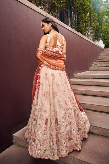 Rose Gold Viscose Rayon Sequence Worked Wedding & Engagement Wear Lehenga Choli