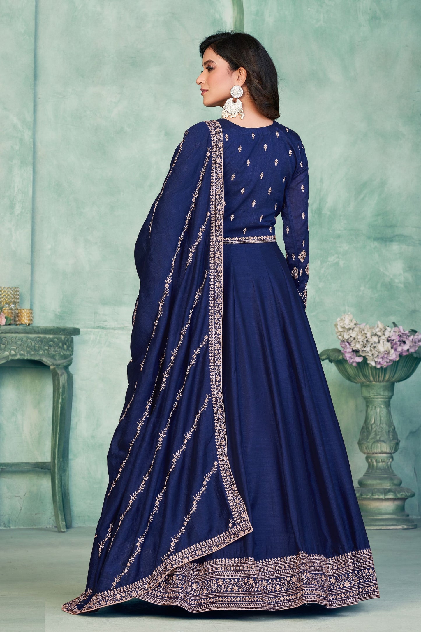 Blue Art Silk Heavy Embroidery Worked Wedding& Festival Wear Long Salwar Kameez