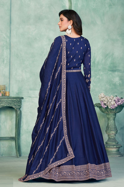 Blue Art Silk Heavy Embroidery Worked Wedding& Festival Wear Long Salwar Kameez