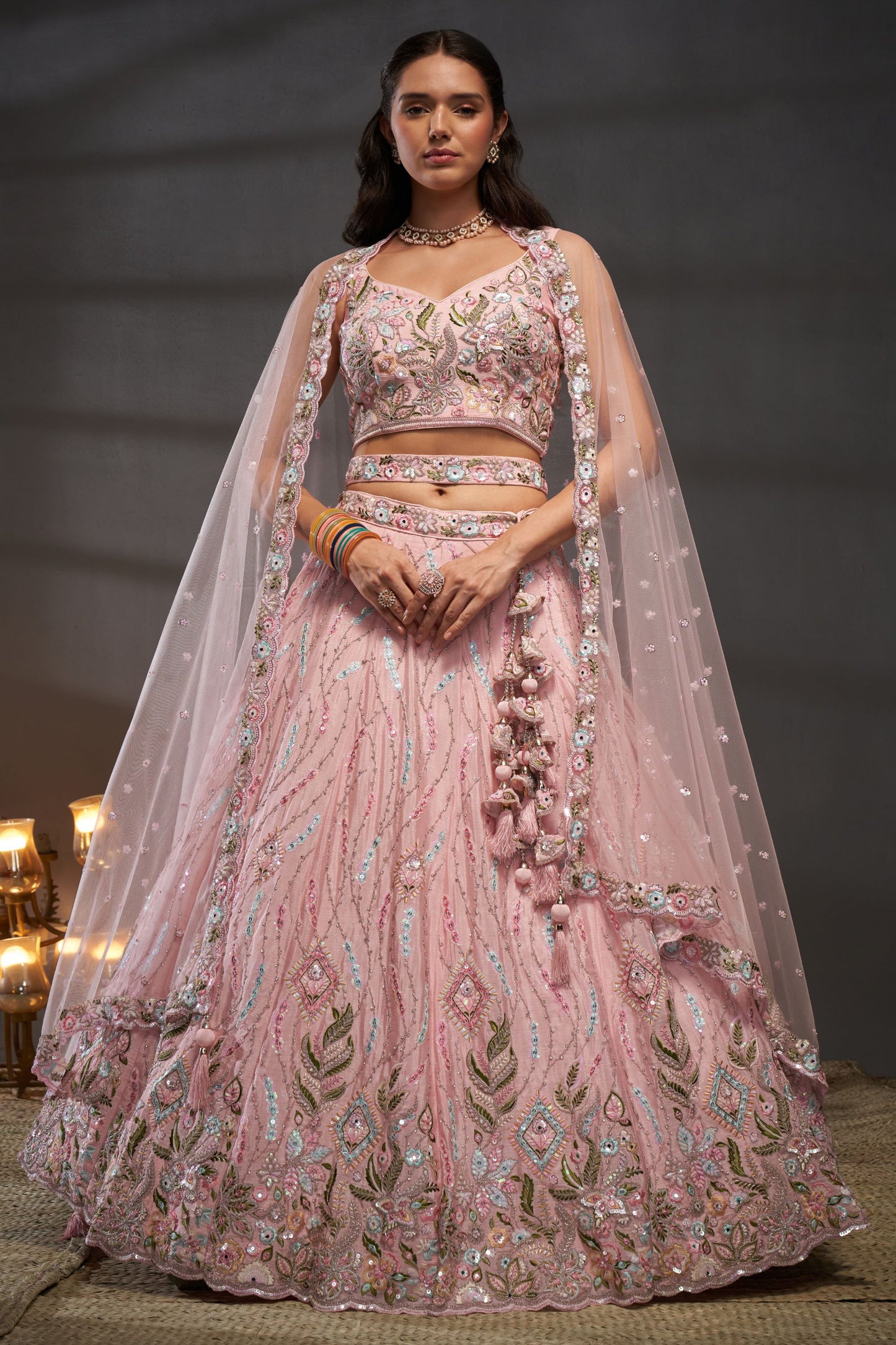 Pink Heavy Chiffon Embroidery Worked Wedding Function Wear Lehenga Choli