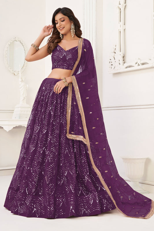 Wine Heavy Net Thread &Embroidery Worked Wedding Function Wear Lehenga Choli