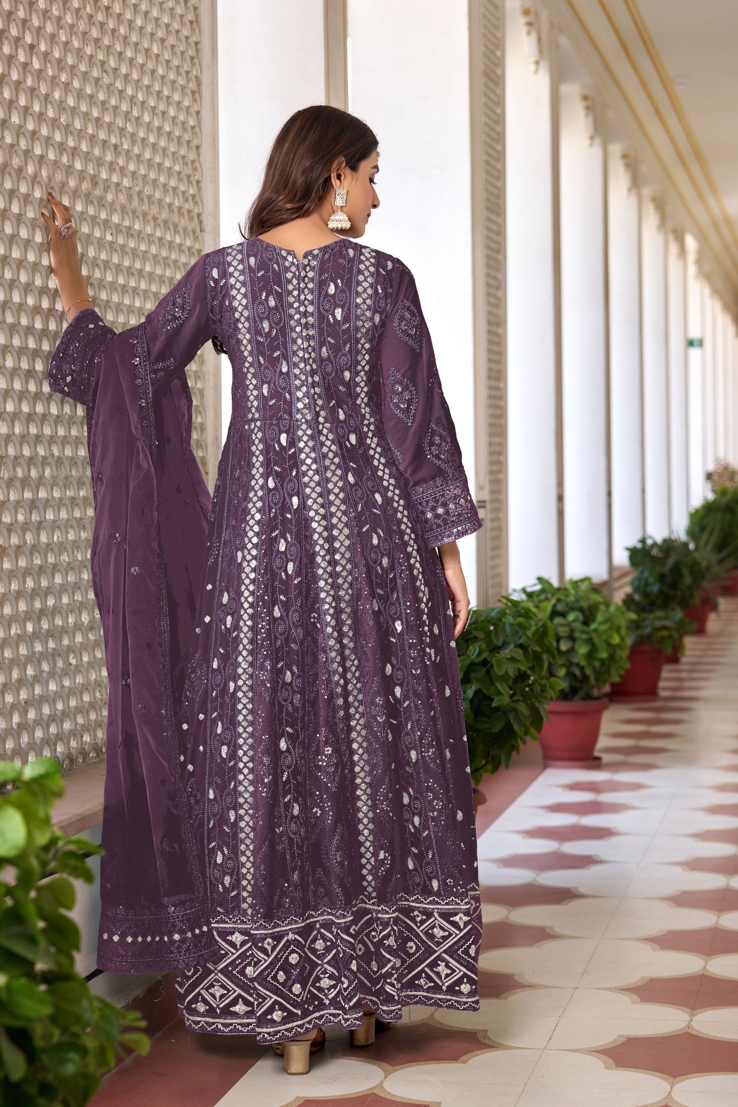 Purple Colored Heavy Faux Georgette Slit Style Salwar Suits, Dull Santoon Bottom With Organza Dupatta - Marriott Fashion