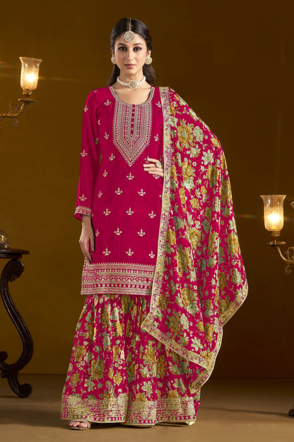 Pink Colored Designer Salwar Kameez In Chinon With Beautiful Dupatta, Wedding Function Wear Salwar Kameez For Women