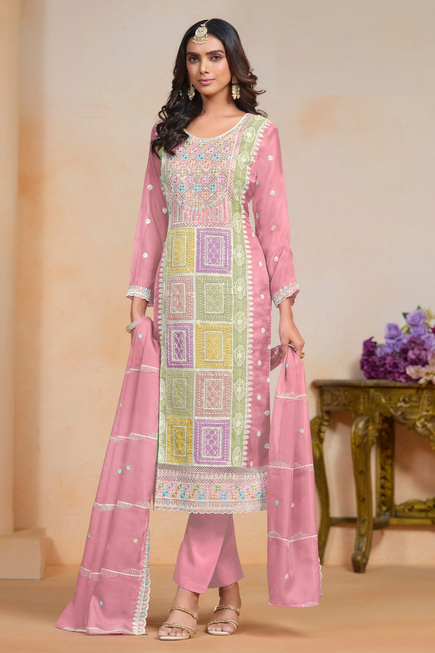 Most Beautiful Pink Colored Salwar Suit In Soft Organza With Embroidery Worked Dupatta , Attractive Salwar Suits - Marriott Fashion