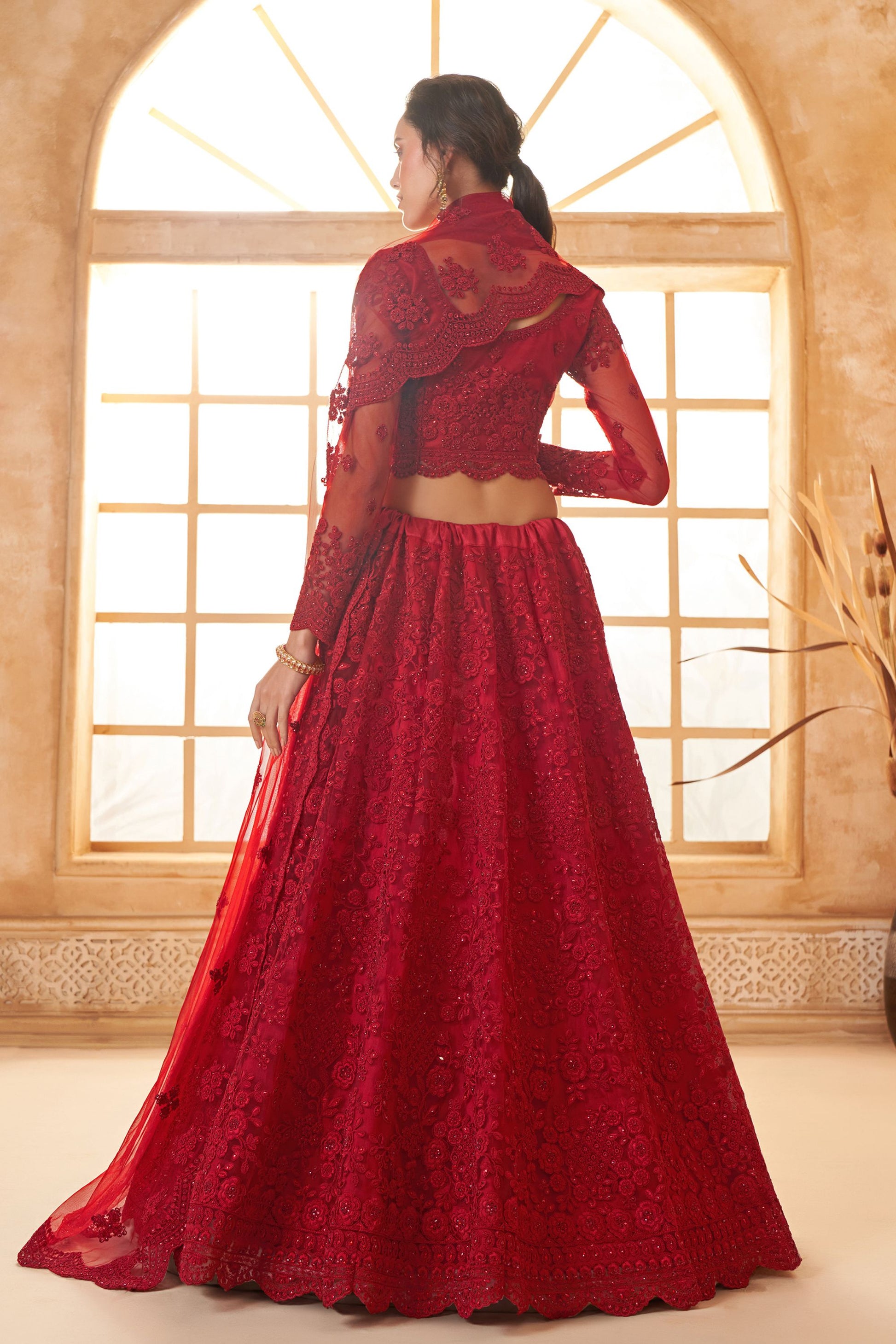 Peach Designer Heavy Net Lehenga Choli With Beautiful Embroidered Dupatta - Marriott Fashion