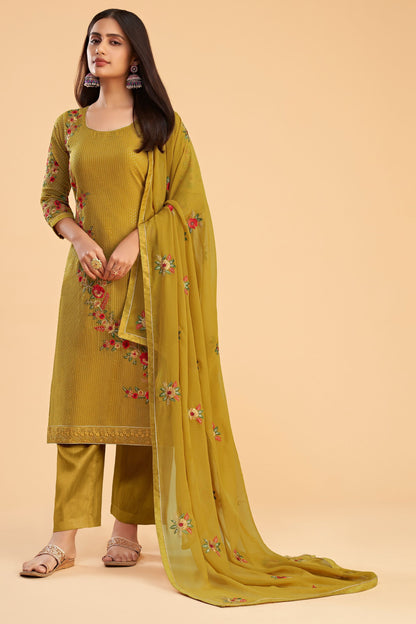 Mustard Heavy Georgette Multi Thread Worked Festival Wear Salwar Kameez