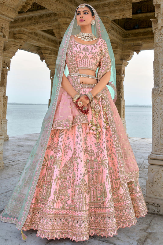 Bridal Wear Designer Pink Color Silk Lehenga Choli With Designer Dupatta - Marriott Fashion