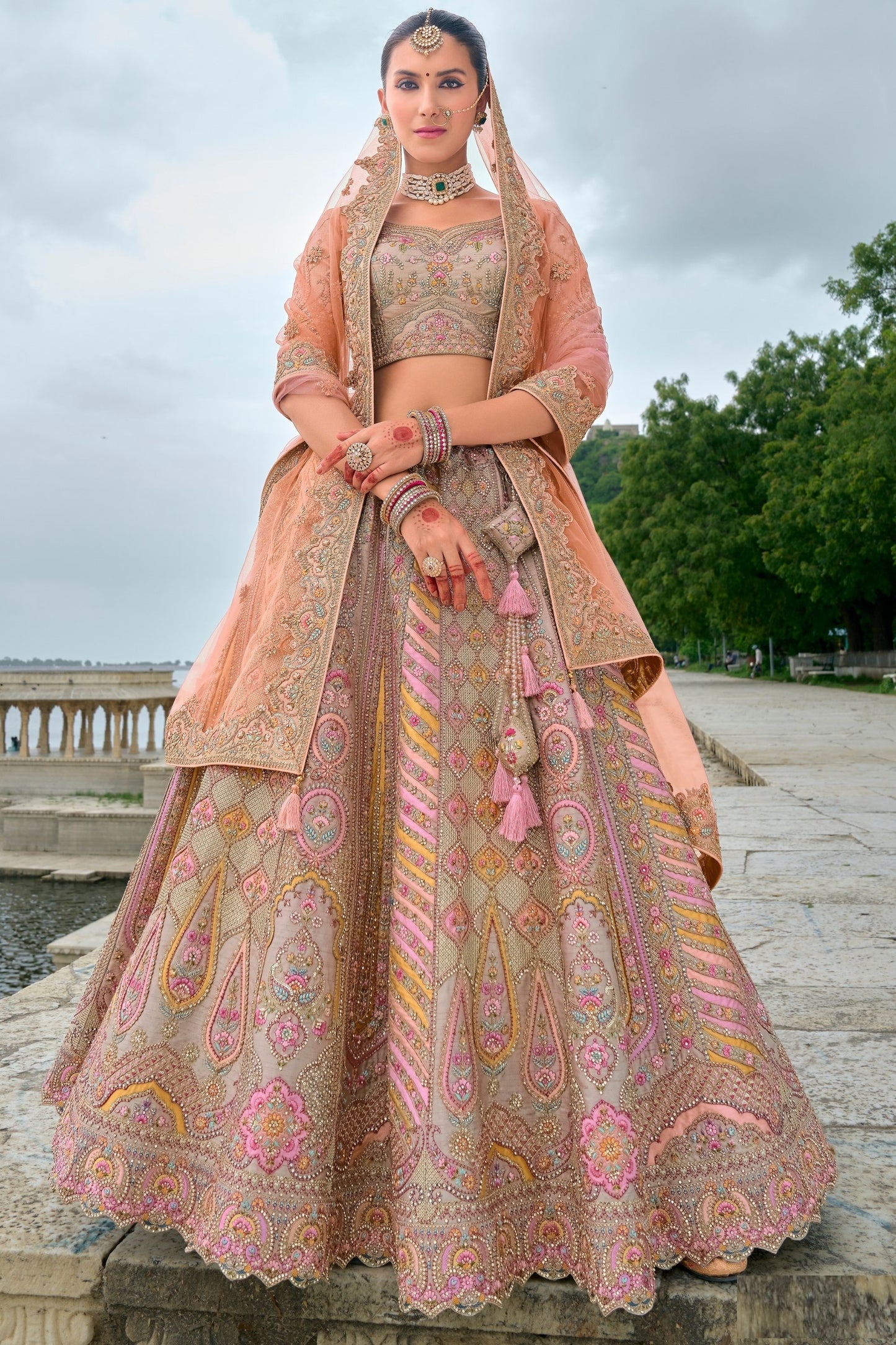 Beige Colored Attractive Lehenga Choli with Designer Dupatta, Wedding Wear Traditional Lehenga Choli - Marriott Fashion