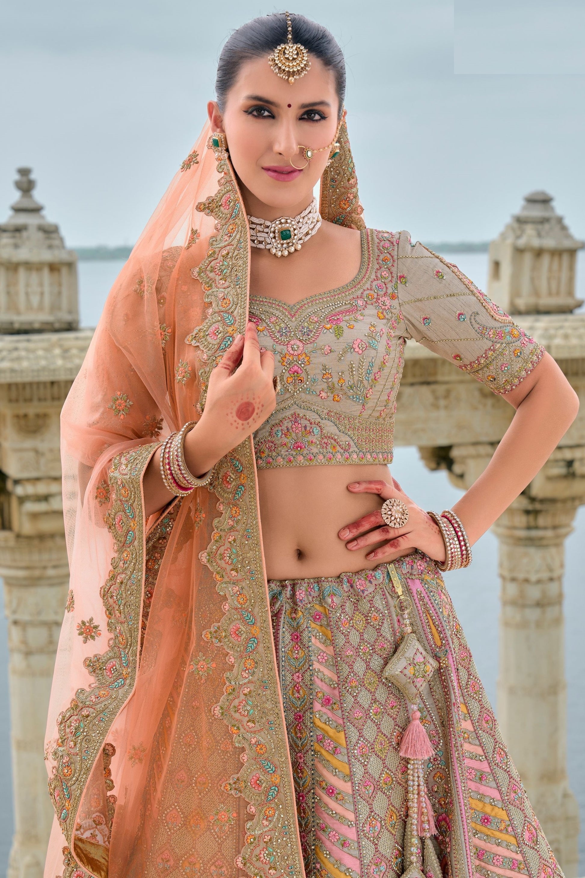 Beige Colored Attractive Lehenga Choli with Designer Dupatta, Wedding Wear Traditional Lehenga Choli - Marriott Fashion