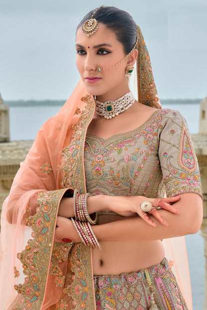 Beige Colored Attractive Lehenga Choli with Designer Dupatta, Wedding Wear Traditional Lehenga Choli - Marriott Fashion