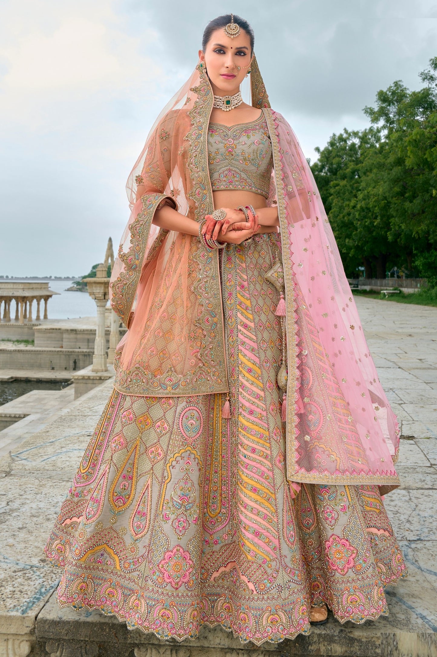 Beige Colored Attractive Lehenga Choli with Designer Dupatta, Wedding Wear Traditional Lehenga Choli - Marriott Fashion