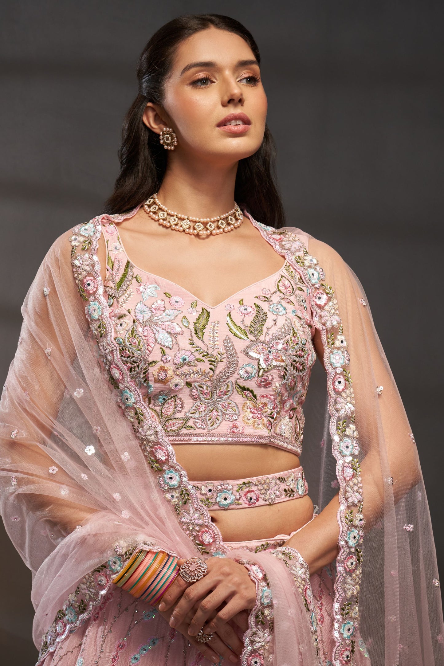 Pink Heavy Chiffon Embroidery Worked Wedding Function Wear Lehenga Choli