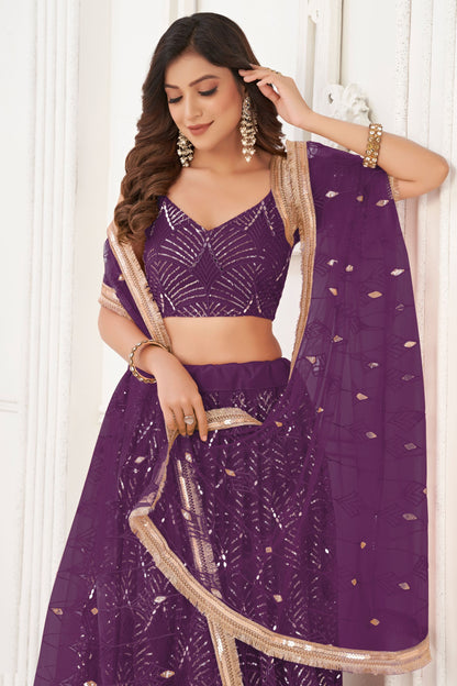 Wine Heavy Net Thread &Embroidery Worked Wedding Function Wear Lehenga Choli