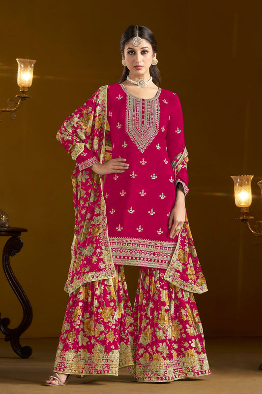 Pink Colored Designer Salwar Kameez In Chinon With Beautiful Dupatta, Wedding Function Wear Salwar Kameez For Women