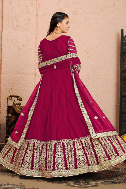 Pink Heavy Net Embroidery Worked Pakistani Wedding & Function Wear Anarkali Gown