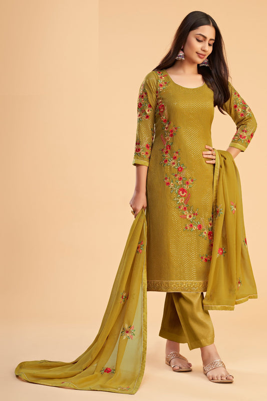 Mustard Heavy Georgette Multi Thread Worked Festival Wear Salwar Kameez