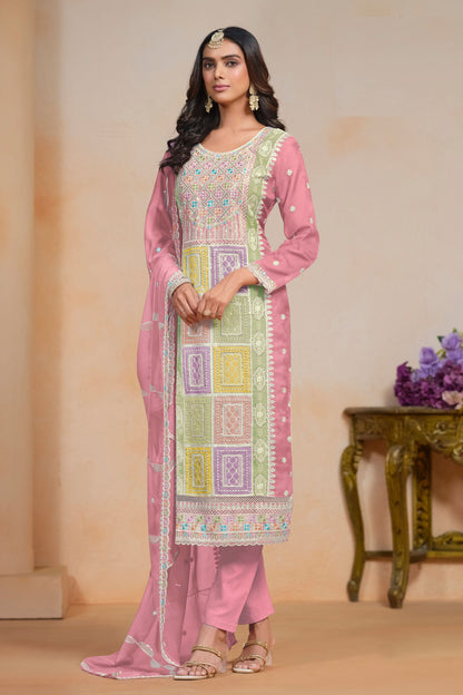 Most Beautiful Pink Colored Salwar Suit In Soft Organza With Embroidery Worked Dupatta , Attractive Salwar Suits - Marriott Fashion