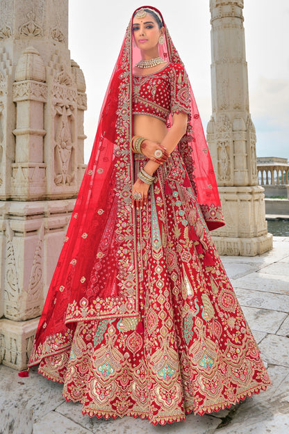 Wonderful Red Colored Heavy Silk Lehenga choli With Diamond And Embroidery Worked Dupatta - Marriott Fashion