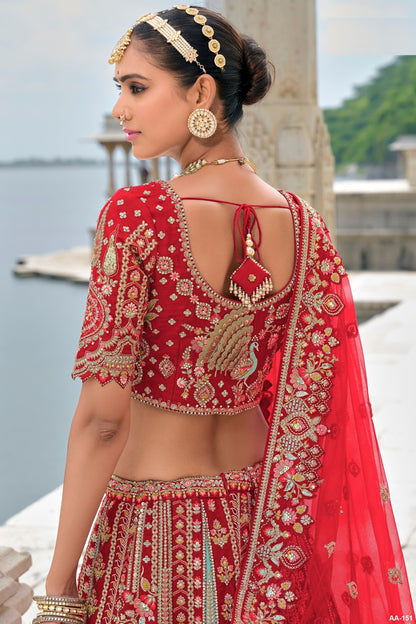 Wonderful Red Colored Heavy Silk Lehenga choli With Diamond And Embroidery Worked Dupatta - Marriott Fashion