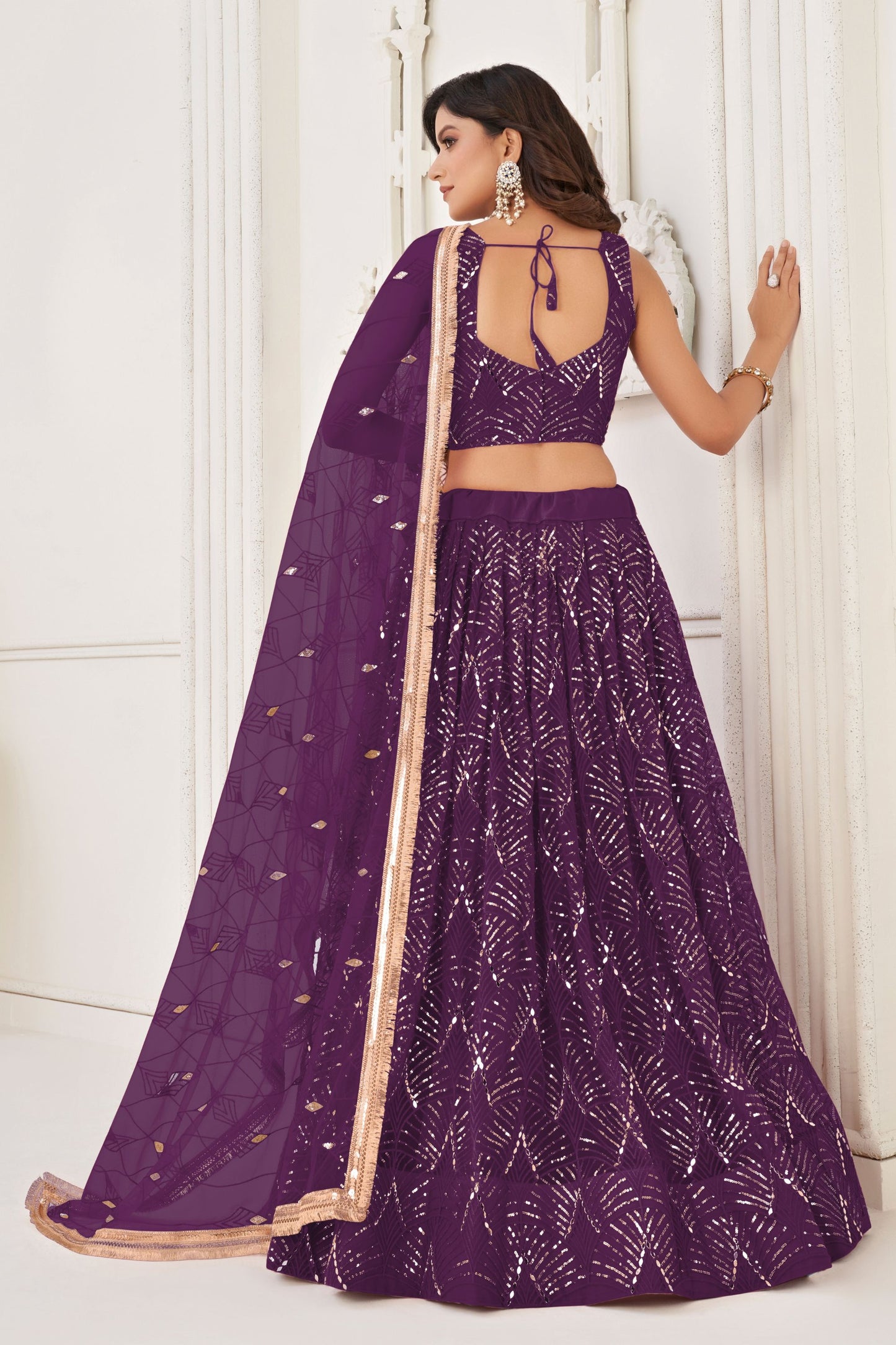 Wine Heavy Net Thread &Embroidery Worked Wedding Function Wear Lehenga Choli