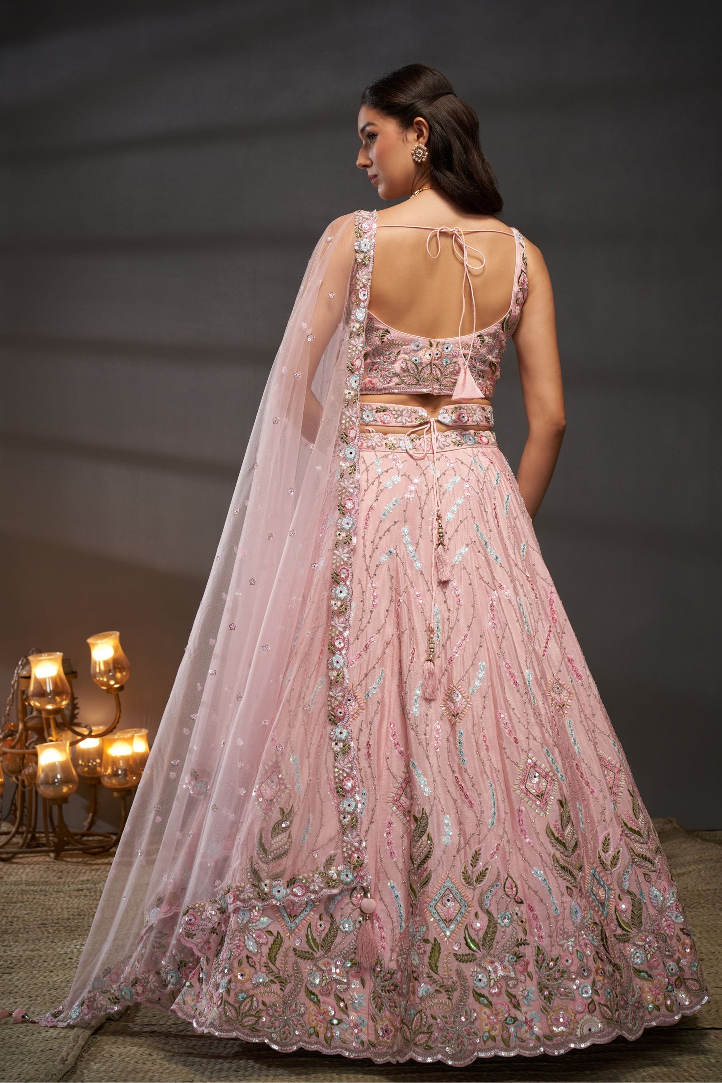 Pink Heavy Chiffon Embroidery Worked Wedding Function Wear Lehenga Choli