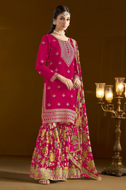 Pink Colored Designer Salwar Kameez In Chinon With Beautiful Dupatta, Wedding Function Wear Salwar Kameez For Women