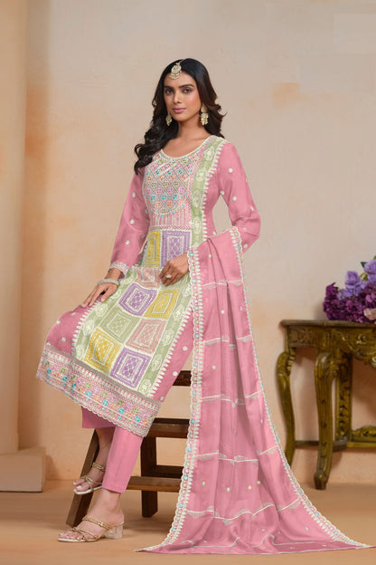 Most Beautiful Pink Colored Salwar Suit In Soft Organza With Embroidery Worked Dupatta , Attractive Salwar Suits - Marriott Fashion